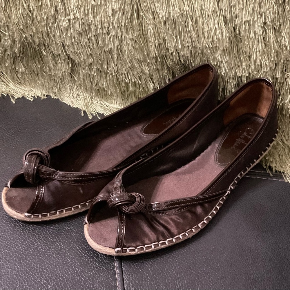 Cole Haan Dark Brown Peep-Toe Flats